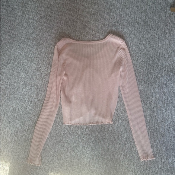 Pink Ribbed Button-Up Cardigan/TOP - Picture 2 of 3